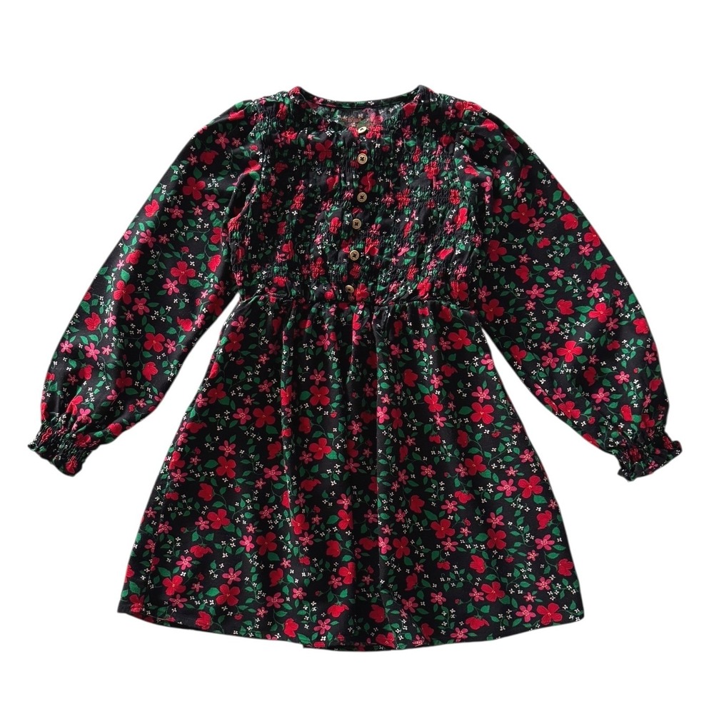 Cat & Jack Girls Size M (8) Floral Print Long Sleeve Dress Casual Party Black